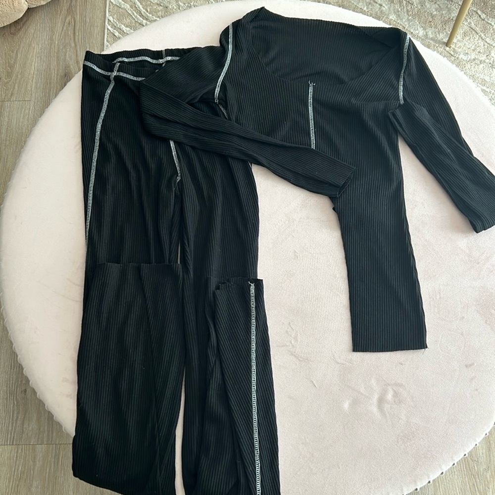 Black Distressed Long Sleeve Set